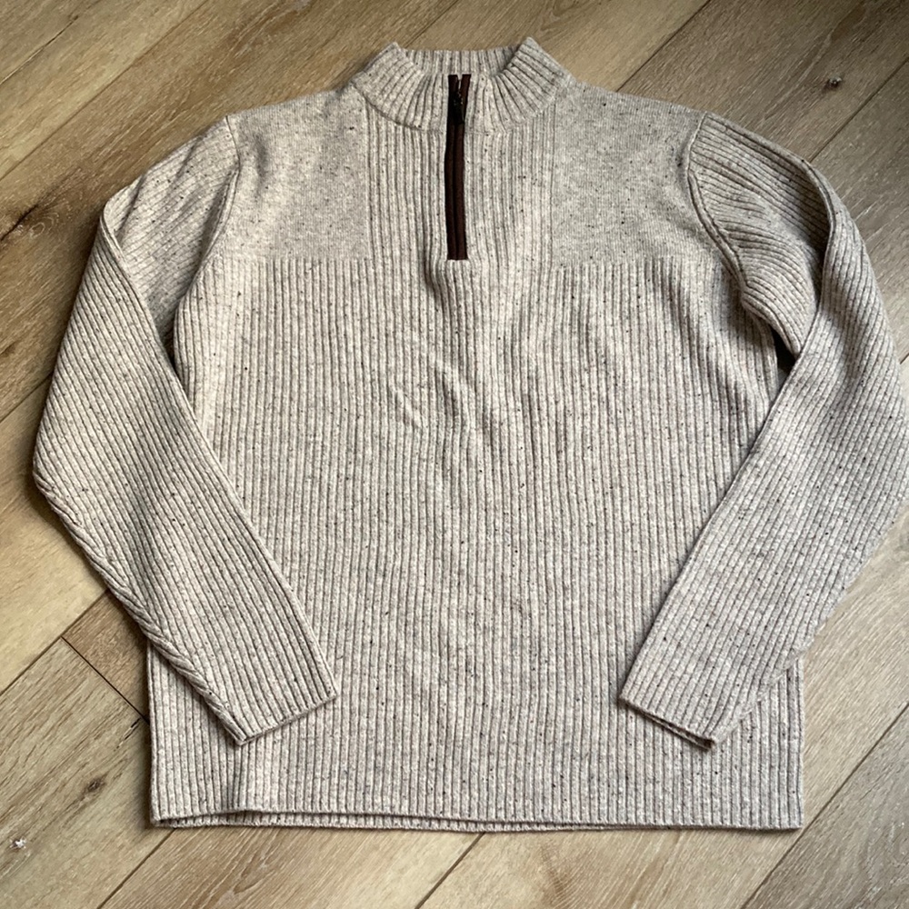 Byford London Sweater Mens M Speckled Oatmeal Long Sleeve Merino Wool